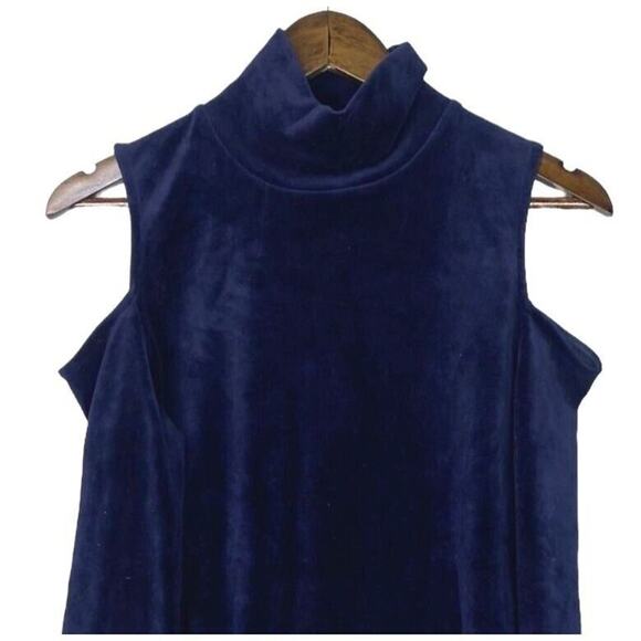 Zara Cold Shoulder Velvet Knit Blouse Mock Neck Top Long Sleeves M Deep Blue - Picture 10 of 15